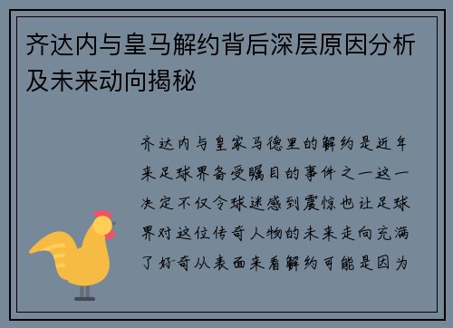 齐达内与皇马解约背后深层原因分析及未来动向揭秘