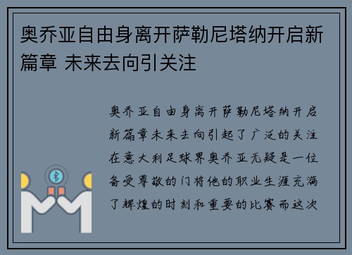 奥乔亚自由身离开萨勒尼塔纳开启新篇章 未来去向引关注 奥乔亚自由身离开萨勒尼塔纳开启新篇章 未来去向引关注